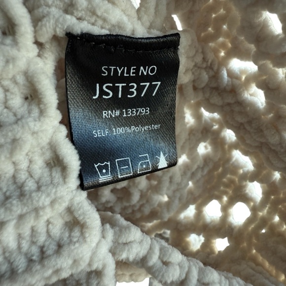 Pol Crochet Open Knit Sweater Beige Tan Neutral Relaxed Fit Womens S Boho Dolman - Picture 3 of 9